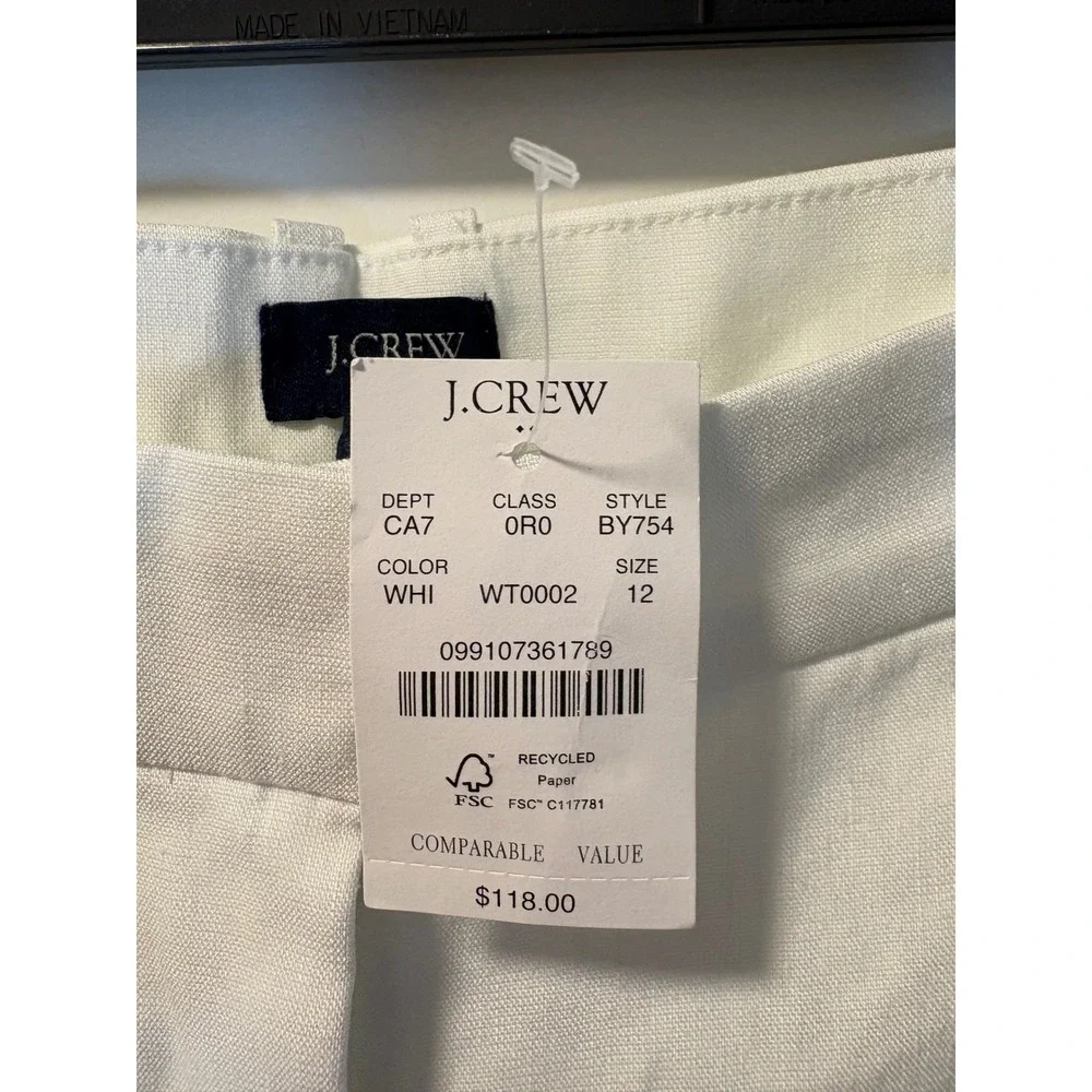 J.Crew White Linen Blend Wide Leg Crop Pants‎ Size 12 NWT